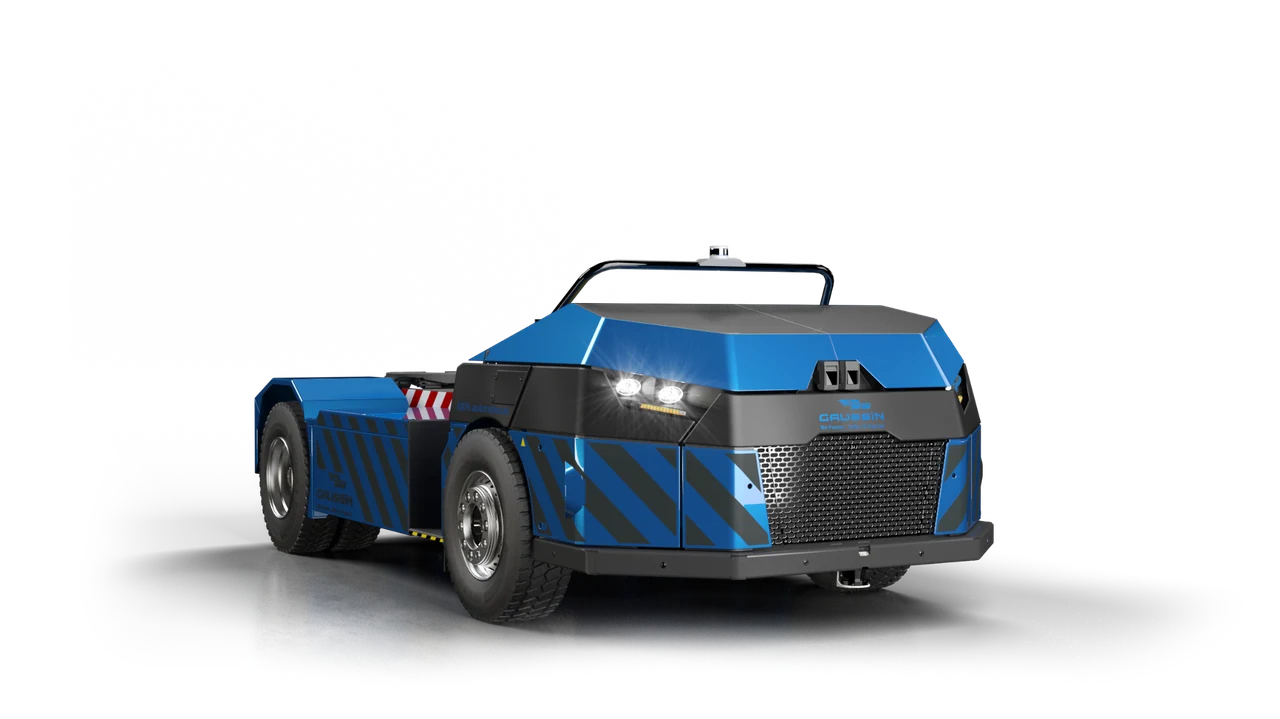 Rendu 3D du véhicule Gaussin APM Auto, bleu, sans cabine.