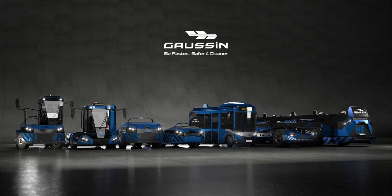 La gamme de véhicules Gaussin, dans un rendu 3D réalisé par Deck8